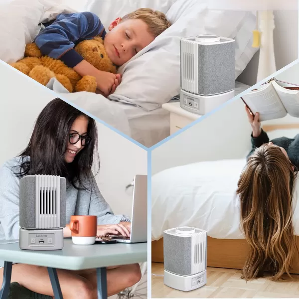 Lasko SB100 SlumberBreeze 2-in-1 Small Table Fan and White Noise Machine for Better Sleep in the Bedroom and Focus in the Home Office, Black