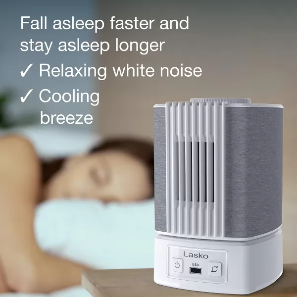 Lasko SB100 SlumberBreeze 2-in-1 Small Table Fan and White Noise Machine for Better Sleep in the Bedroom and Focus in the Home Office, Black