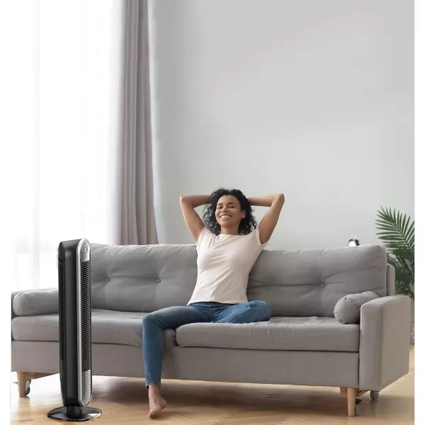 Lasko Smart Oscillating Tower Fan Powered by Aria, Wi-Fi Connected, Voice Controlled, Compatible with Alexa and Google Assistant, Timer, 5-Speeds, 40", White, T40735, Large