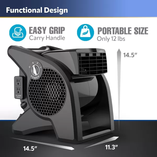 Lasko U15617 High Velocity Pro-Performance Pivoting Utility Fan for Cooling, Ventilating, Exhausting and Drying at Home, Job Site and Work Shop, 14.5, Black, Grey