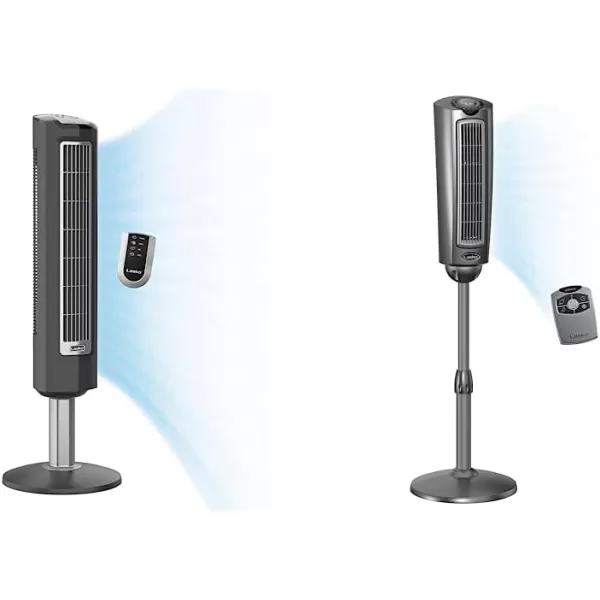 Lasko Wind Tower Oscillating Tower Fan, Remote Control, Timer, 3 Quiet Speeds, for Bedroom, Living Room and Office, 38" Gray, 2519