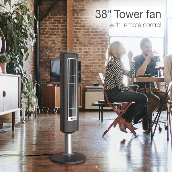 Lasko Wind Tower Oscillating Tower Fan, Remote Control, Timer, 3 Quiet Speeds, for Bedroom, Living Room and Office, 38" Gray, 2519