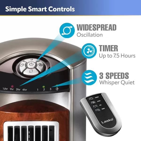 Lasko Wind Tower Oscillating Tower Fan, Remote Control, Timer, 3 Quiet Speeds, for Bedroom, Living Room and Office, 38" Gray, 2519