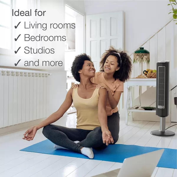 Lasko Wind Tower Oscillating Tower Fan, Remote Control, Timer, 3 Quiet Speeds, for Bedroom, Living Room and Office, 38" Gray, 2519