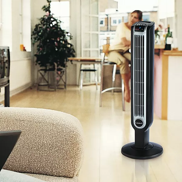 Lasko Wind Tower Oscillating Tower Fan, Remote Control, Timer, 3 Quiet Speeds, for Bedroom, Living Room and Office, 38" Gray, 2519