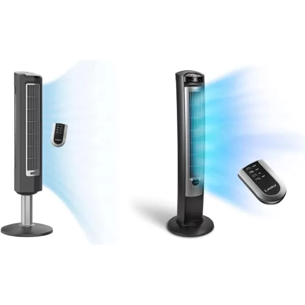Lasko Wind Tower Oscillating Tower Fan, Remote Control, Timer, 3 Quiet Speeds, for Bedroom, Living Room and Office, 38" Gray, 2519
