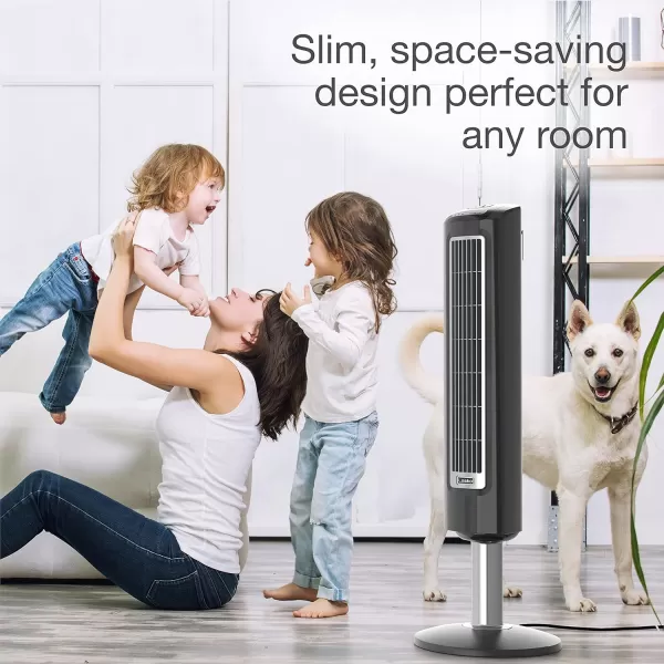 Lasko Wind Tower Oscillating Tower Fan, Remote Control, Timer, 3 Quiet Speeds, for Bedroom, Living Room and Office, 38" Gray, 2519
