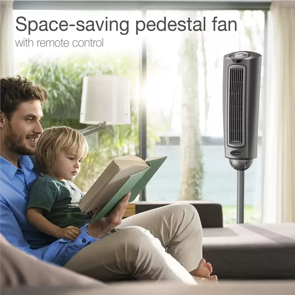 Lasko Wind Tower Oscillating Tower Fan, Remote Control, Timer, 3 Quiet Speeds, for Bedroom, Living Room and Office, 38" Gray, 2519