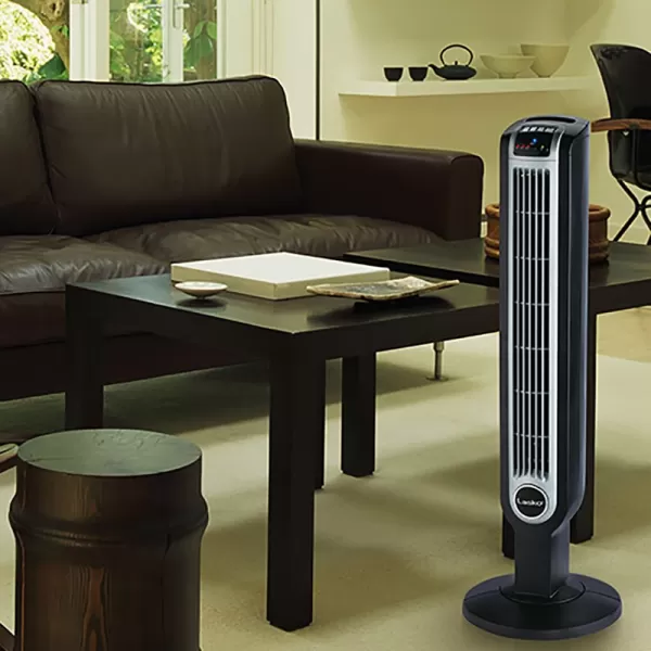Lasko Wind Tower Oscillating Tower Fan, Remote Control, Timer, 3 Quiet Speeds, for Bedroom, Living Room and Office, 38" Gray, 2519