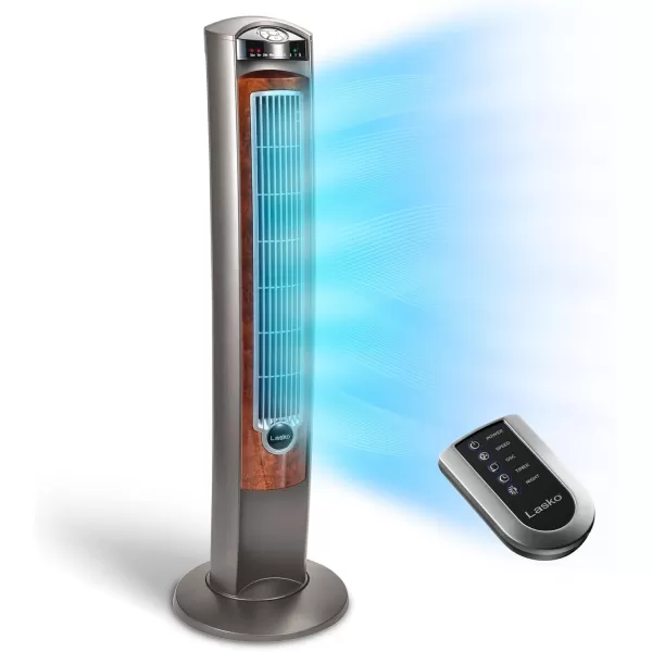 Lasko Wind Tower Oscillating Tower Fan, Remote Control, Timer, 3 Quiet Speeds, for Bedroom, Living Room and Office, 38" Gray, 2519