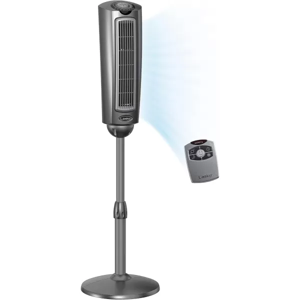 Lasko Wind Tower Oscillating Tower Fan, Remote Control, Timer, 3 Quiet Speeds, for Bedroom, Living Room and Office, 38" Gray, 2519