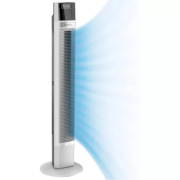 Lasko Works with Alexa Oscillating Tower Fan, Voice Controlled, 4 Quiet Speeds, Sleep Mode, Timer, Bedroom, Living Room, 48", White, T48401