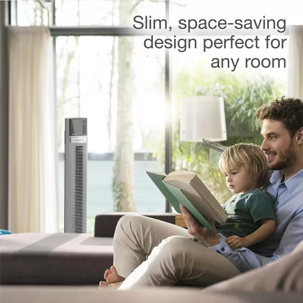 Lasko Works with Alexa Oscillating Tower Fan, Voice Controlled, 4 Quiet Speeds, Sleep Mode, Timer, Bedroom, Living Room, 48", White, T48401