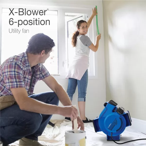 Lasko X-Blower 6 Position High Velocity Pivoting Utility Blower Fan for Cooling, Ventilating, Exhausting and Drying, 3 Speeds, AC Outlet, Circuit Breaker with Reset, USB Port, 11x9x12, Blue, X12905
