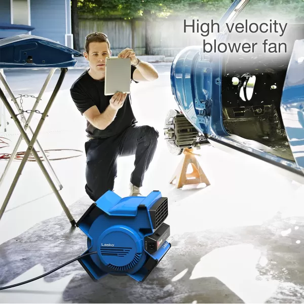 Lasko X-Blower 6 Position High Velocity Pivoting Utility Blower Fan for Cooling, Ventilating, Exhausting and Drying, 3 Speeds, AC Outlet, Circuit Breaker with Reset, USB Port, 11x9x12, Blue, X12905