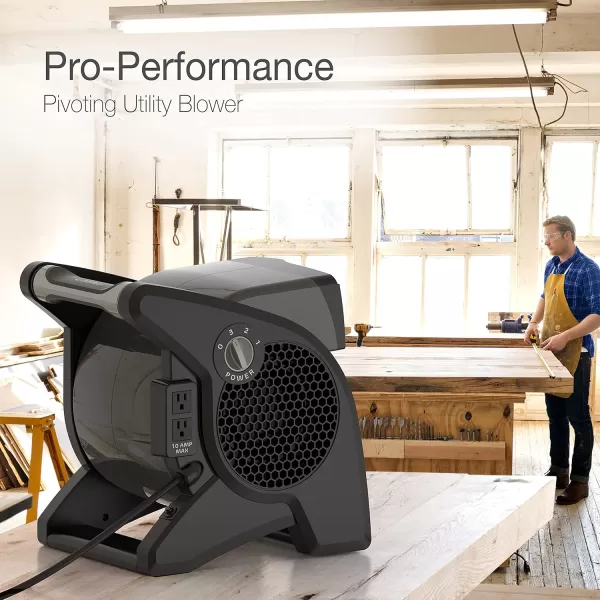 Lasko X-Blower 6 Position High Velocity Pivoting Utility Blower Fan for Cooling, Ventilating, Exhausting and Drying, 3 Speeds, AC Outlet, Circuit Breaker with Reset, USB Port, 11x9x12, Blue, X12905