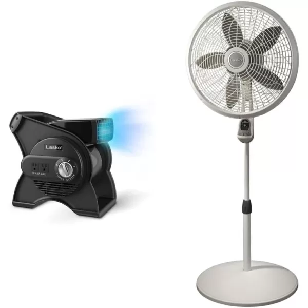 Lasko 12” Utility Fan for Job Site or Home Use, 289 CFM, Pivoting High Velocity Blower Fans, 3 Speeds, 2 Accessory Outlets 120V, Black, U12104