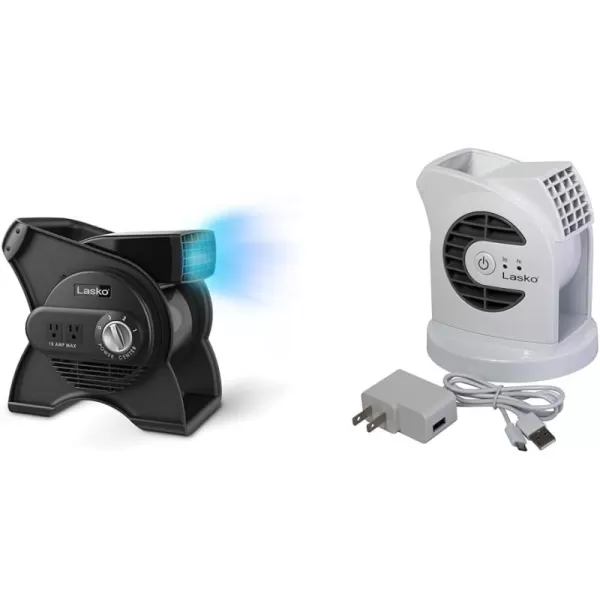 Lasko 12” Utility Fan for Job Site or Home Use, 289 CFM, Pivoting High Velocity Blower Fans, 3 Speeds, 2 Accessory Outlets 120V, Black, U12104
