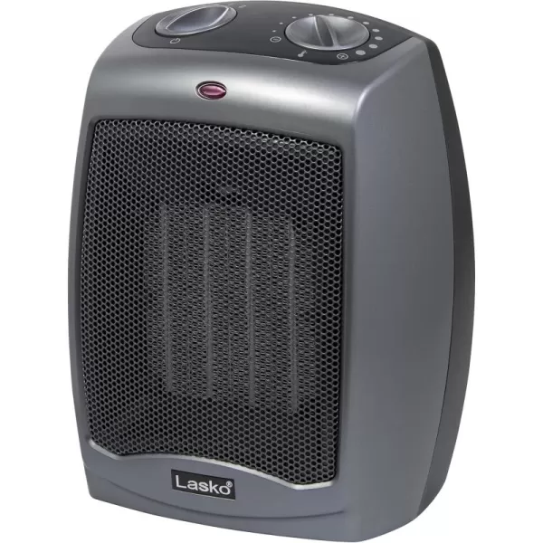 Lasko 754201 Small Portable 1500W Electric Ceramic Space Heater with Tip-Over Safety Switch, Overheat Protection, Thermostat and Extra Long 8-ft Cord for Indoor Ho, 9.2 x 7 x 6 inches, Gray