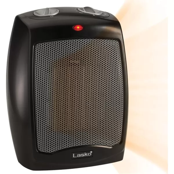 Lasko CD09250 Ceramic Adjustable Thermostat Tabletop or Under-Desk Heater, 9 Inches High, Black