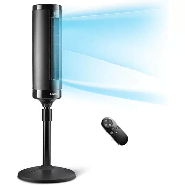 Lasko Elevation 42”-54” Adjustable Height Pedestal Tower Fans for Home, 31 ft/s Airflow, Quiet 28 dB on Low, 90° Oscillation, 12 Hour Timer, Remote Control, Black, EST100
