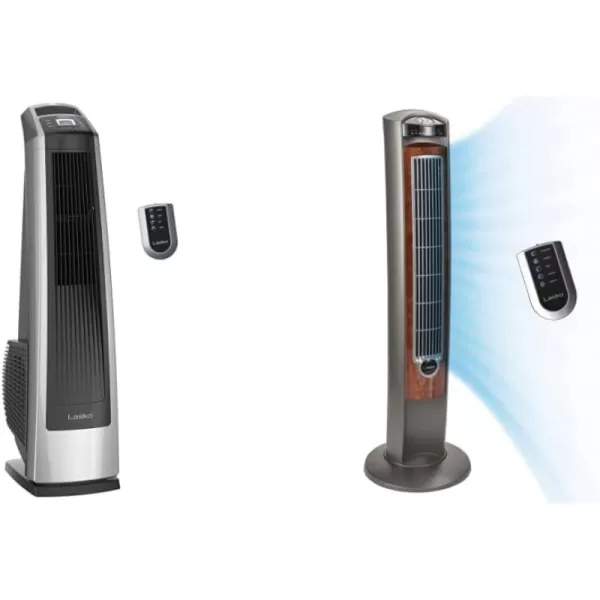 Lasko Oscillating High Velocity Tower Fan, Remote Control, Timer, 3 Powerful Speeds, for Garage, Basement and Gym, 35" Silver and Black, U35115, Large
