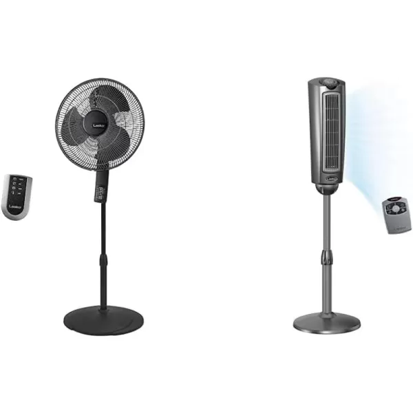 Lasko Oscillating Pedestal Fan, Thermostat, Adjustable Height, Remote Control, Timer, 4 Speeds, for Bedroom, Living Room, Office &amp; Dorm, 16", Black, S16612