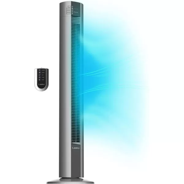 Lasko Oscillating Performance Tower Fan, Nighttime Setting, Remote Control, Timer, 3 Speeds, for Bedroom, Home and Office, 48", Gray, T48314