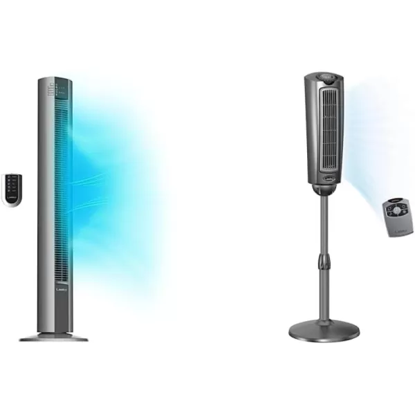 Lasko Oscillating Performance Tower Fan, Nighttime Setting, Remote Control, Timer, 3 Speeds, for Bedroom, Home and Office, 48", Gray, T48314