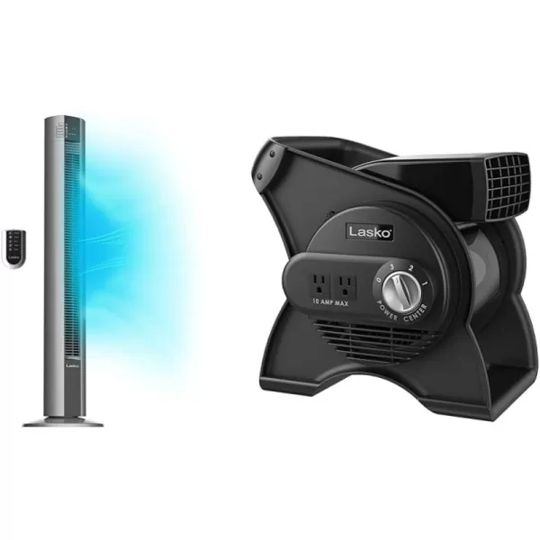 Lasko Oscillating Performance Tower Fan, Nighttime Setting, Remote Control, Timer, 3 Speeds, for Bedroom, Home and Office, 48", Gray, T48314