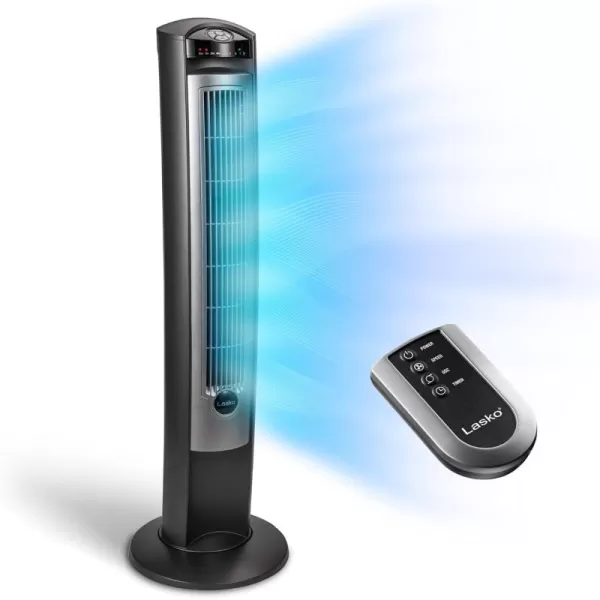 Lasko Oscillating Tower Fan, Quiet Fans with Remote, for Bedroom, Living Room, Office, Tower Fan with Remote, 3-Speed Timer, 42”, Silver T42951