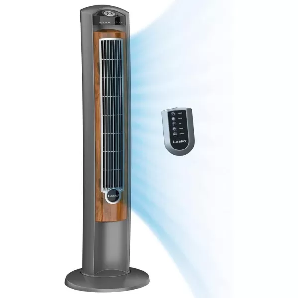 Lasko Oscillating Tower Fan, Remote Control, Ionizer, 3 Speeds, Timer, for Bedroom, Office, Kitchen 42", Black, T42950
