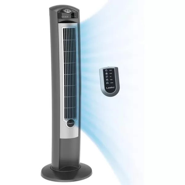 Lasko Oscillating Tower Fan, Remote Control, Ionizer, 3 Speeds, Timer, for Bedroom, Office, Kitchen 42", Black, T42950