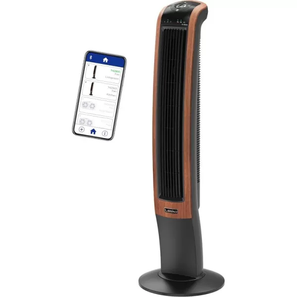 Lasko Oscillating Wind Curve Tower Fan, Bluetooth Technology, 3 Quiet Speeds, for Bedroom, Living Room &amp; Office, 42", Woodgrain, T42905