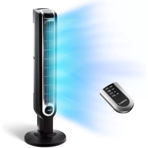 Lasko Portable 36" Oscillating 3-Speed Tower Fan with Remote Control and Timer for Bedroom and Home Office, White, 2510