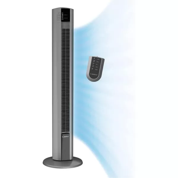 Lasko Portable Electric 48" Oscillating Tower Fan with Fresh Air Ionizer, Timer and Remote Control for Indoor, Bedroom and Home Office Use, Gray T48310