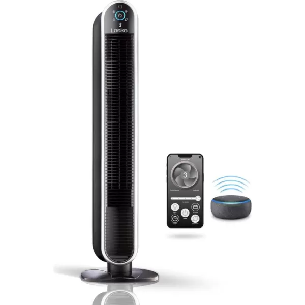 Lasko Smart Oscillating Tower Fan Powered by Aria, Wi-Fi Connected, Voice Controlled, Compatible with Alexa and Google Assistant, Timer, 5-Speeds, 40", White, T40735, Large