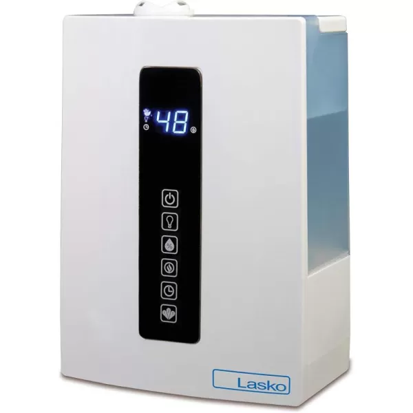 Lasko UH300 Warm and Cool Humidistat and Timer, Quiet, Soothing Ultrasonic Dual Mist Humidifiers for Baby Nursery, Bedroom, Kids, Large Room and Home, 4.9L Tank, No Filter, White