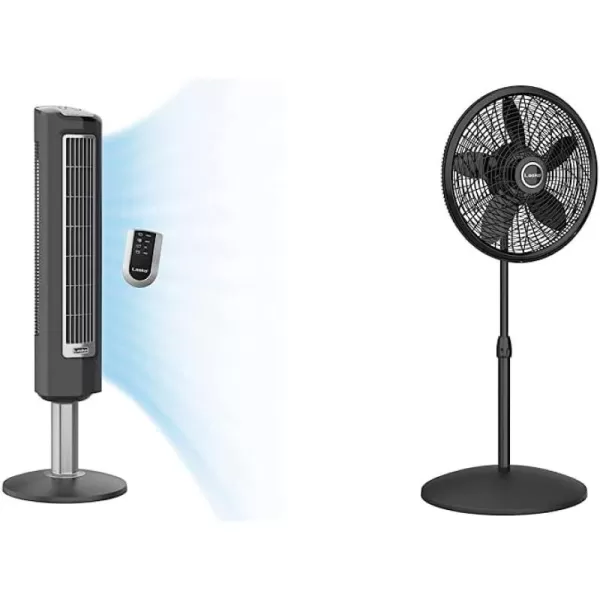 Lasko Wind Tower Oscillating Tower Fan, Remote Control, Timer, 3 Quiet Speeds, for Bedroom, Living Room and Office, 38" Gray, 2519
