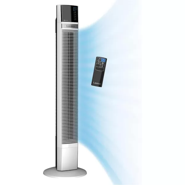 Lasko Works with Alexa Oscillating Tower Fan, Voice Controlled, 4 Quiet Speeds, Sleep Mode, Timer, Bedroom, Living Room, 48", White, T48401