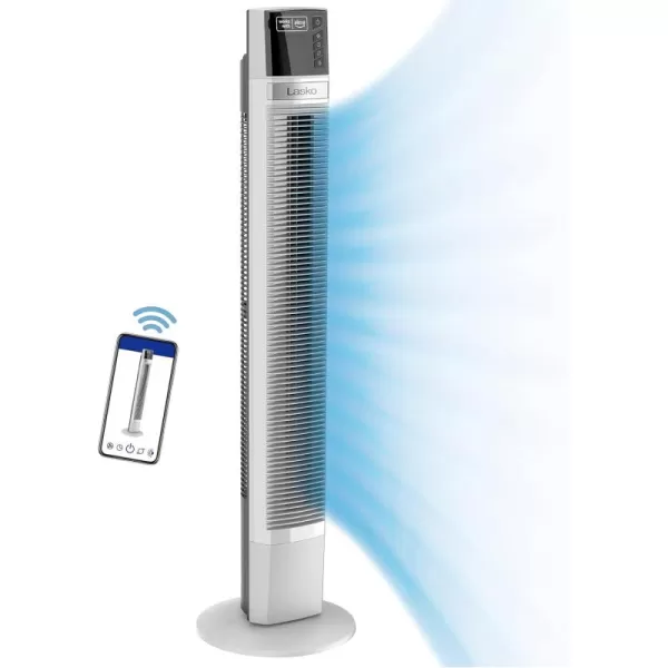 Lasko Works with Alexa Oscillating Tower Fan, Voice Controlled, 4 Quiet Speeds, Sleep Mode, Timer, Bedroom, Living Room, 48", White, T48401