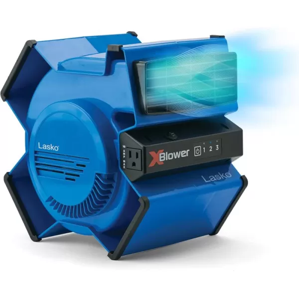 Lasko X-Blower 6 Position High Velocity Pivoting Utility Blower Fan for Cooling, Ventilating, Exhausting and Drying, 3 Speeds, AC Outlet, Circuit Breaker with Reset, USB Port, 11x9x12, Blue, X12905