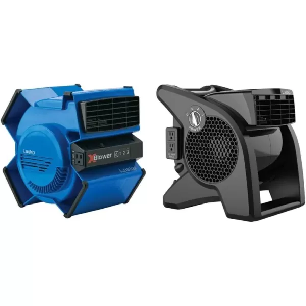 Lasko X-Blower 6 Position High Velocity Pivoting Utility Blower Fan for Cooling, Ventilating, Exhausting and Drying, 3 Speeds, AC Outlet, Circuit Breaker with Reset, USB Port, 11x9x12, Blue, X12905