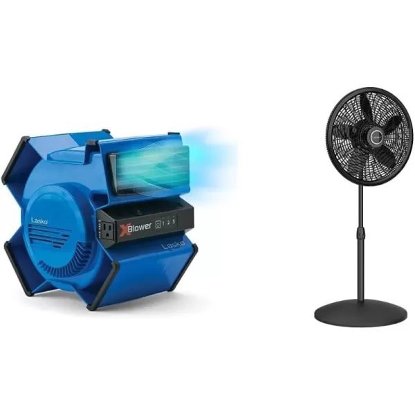 Lasko X-Blower 6 Position High Velocity Pivoting Utility Blower Fan for Cooling, Ventilating, Exhausting and Drying, 3 Speeds, AC Outlet, Circuit Breaker with Reset, USB Port, 11x9x12, Blue, X12905