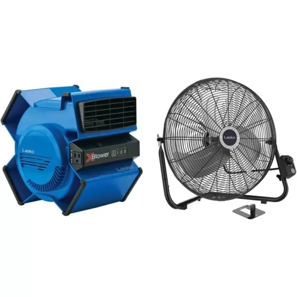 Lasko X-Blower 6 Position High Velocity Pivoting Utility Blower Fan for Cooling, Ventilating, Exhausting and Drying, 3 Speeds, AC Outlet, Circuit Breaker with Reset, USB Port, 11x9x12, Blue, X12905
