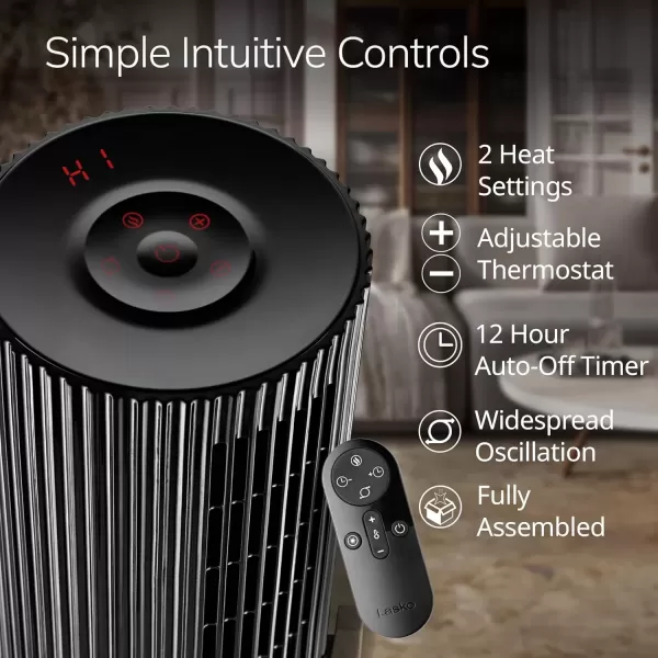 imageLasko Artisan Series Oscillating Ceramic Space Heater for Home Living Room Bedroom Thermostat Timer 2 Heat Settings Remote Control Electric Heaters for Indoor Use 155 Black 1500W CX16550
