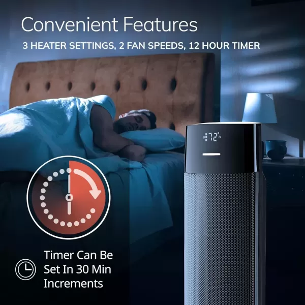 imageLasko Ellipse Ceramic Tower Heater for Home with TipOver Switch Digital Display Thermostat Wide Oscillation Remote Timer For Bedroom Office Living Room Den 24 Inches 1500W Black CT24950