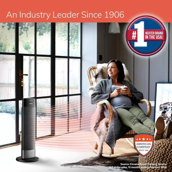 imageLasko Ellipse Ceramic Tower Heater for Home with TipOver Switch Digital Display Thermostat Wide Oscillation Remote Timer For Bedroom Office Living Room Den 24 Inches 1500W Black CT24950