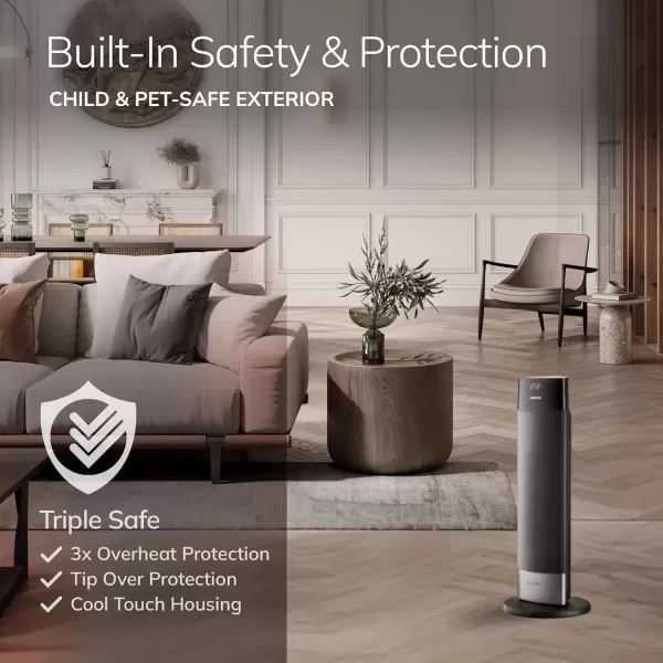 imageLasko Ellipse Ceramic Tower Heater for Home with TipOver Switch Digital Display Thermostat Wide Oscillation Remote Timer For Bedroom Office Living Room Den 24 Inches 1500W Black CT24950