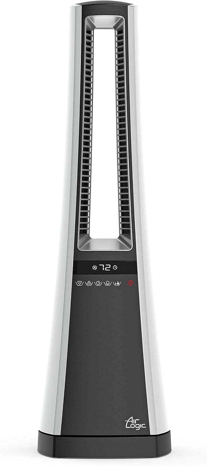 imageLasko Oscillating Bladeless Ceramic Tower Space Heater for Home with Enhanced Safety Adjustable Thermostat Filter Timer and Remote Control 27 Inches Silver 1500W AW300Heater